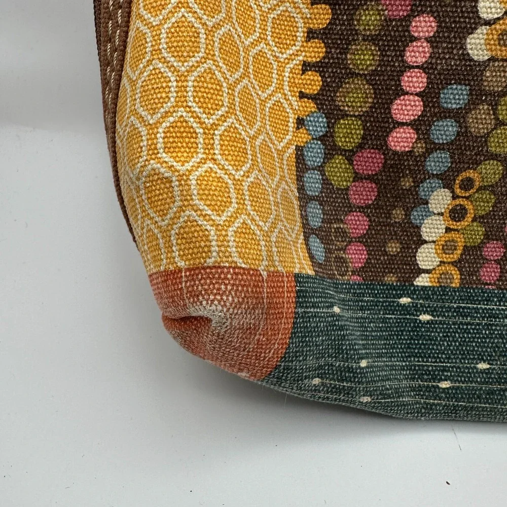 Vintage Fossil Top Handle Bag Yellow Brown Patchwork Print‎ Floral Canvas Boho